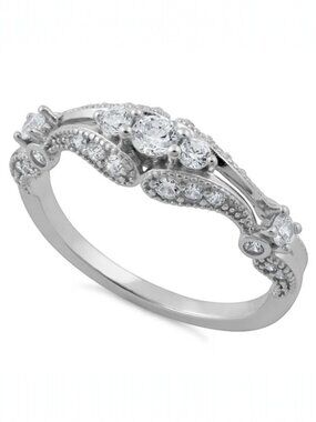 925 STERLING SILVER Antique Style Cubic Zirconia Filigree Ring